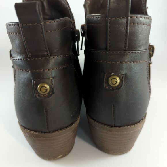 G By Guess Boots Womens 7M Heels Side Zip Ankle Booties Brown Leather Almond Toe - Picture 4 of 13